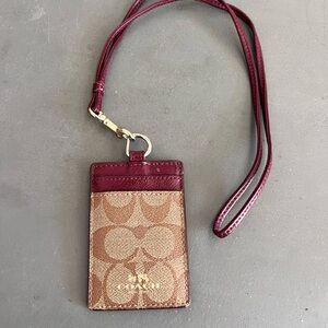 Coach Burgundy and Tan ID Holder signature lanyard ID holder 63274